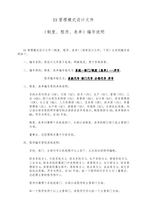 (制度、程序、表单)编号说明