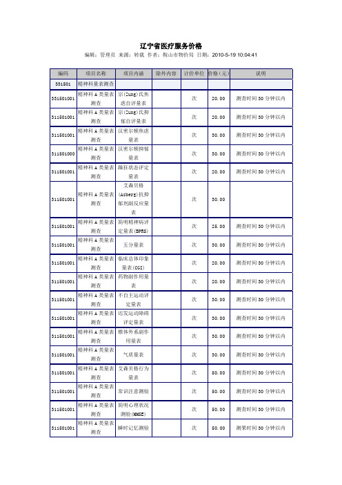 辽宁省医疗收费