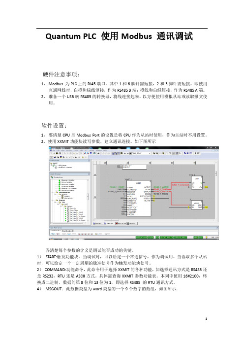 施耐德Quantum PLC使用Modbus RS485通讯