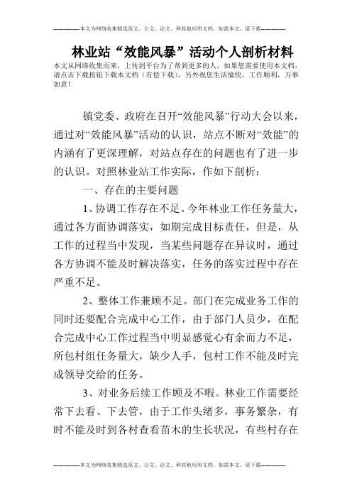 林业站“效能风暴”活动个人剖析材料