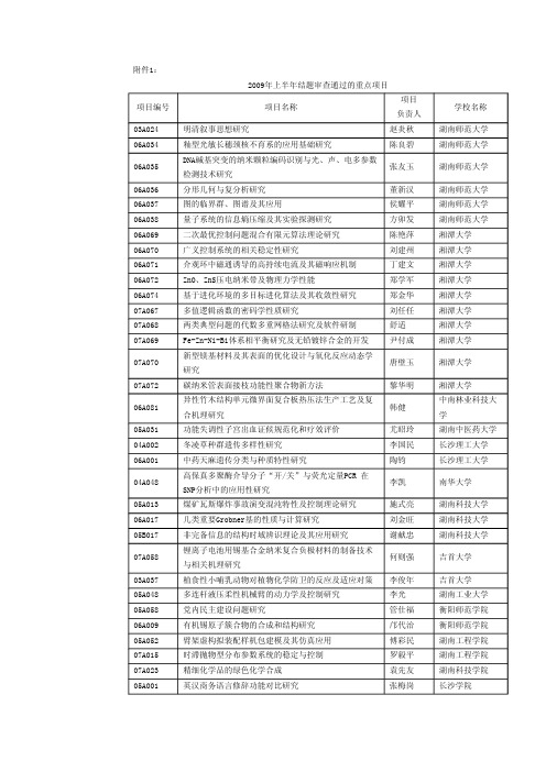 2009年上半年结题审查通过的重点项目