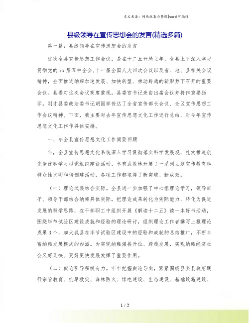 县级领导在宣传思想会的发言(精选多篇)