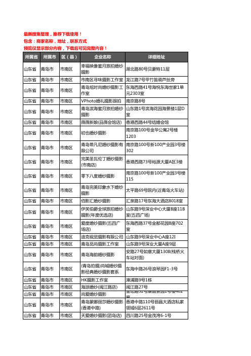 新版山东省青岛市市南区婚纱摄影企业公司商家户名录单联系方式地址大全57家