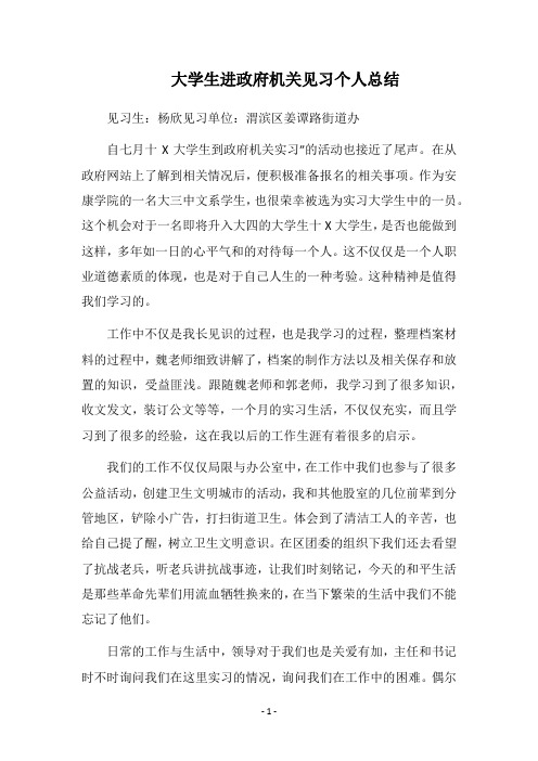 2018大学生进政府机关见习个人总结