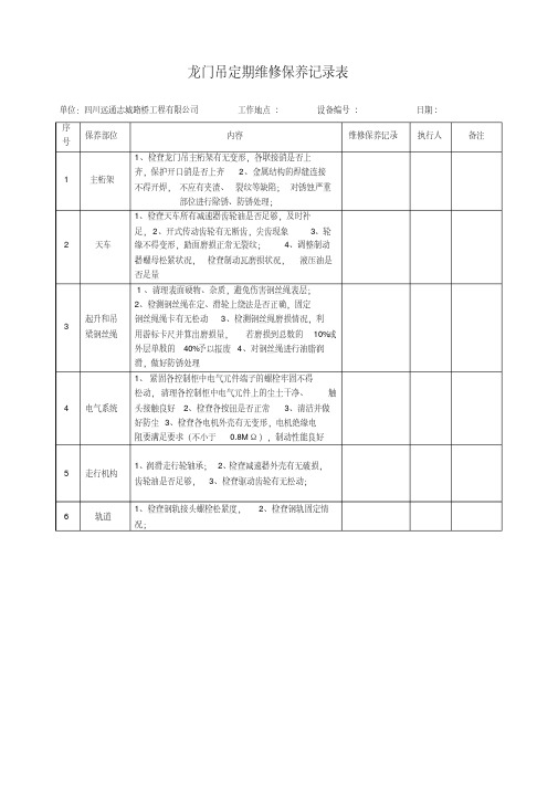 龙门吊定期维修保养记录表