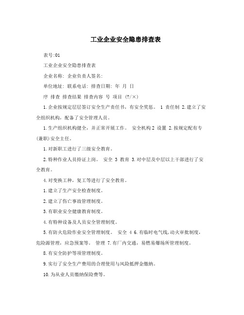 工业企业安全隐患排查表
