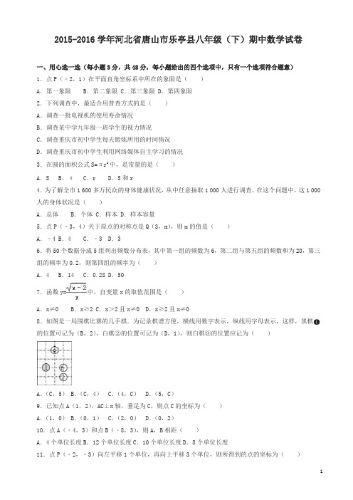 河北省唐山市乐亭县八年级下期中数学试卷及答案