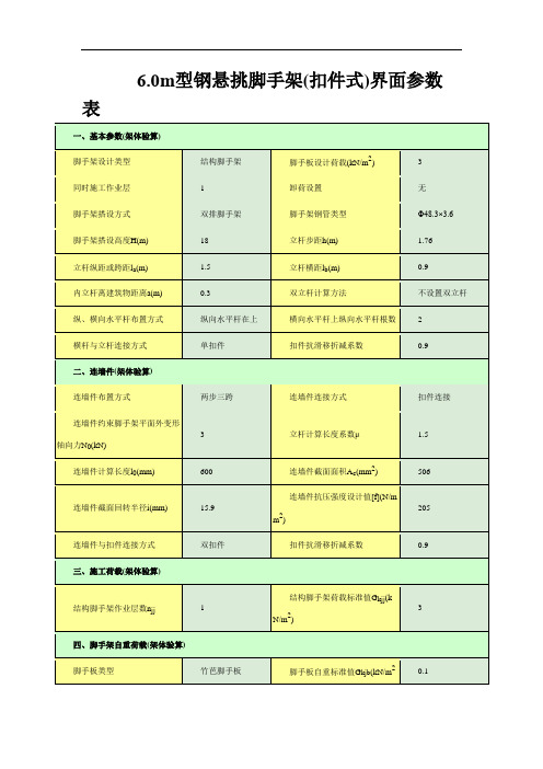 6.0m型钢悬挑脚手架(扣件式)界面参数表