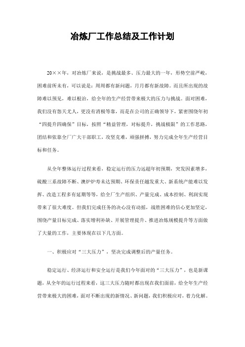 冶炼厂工作总结及工作计划精选