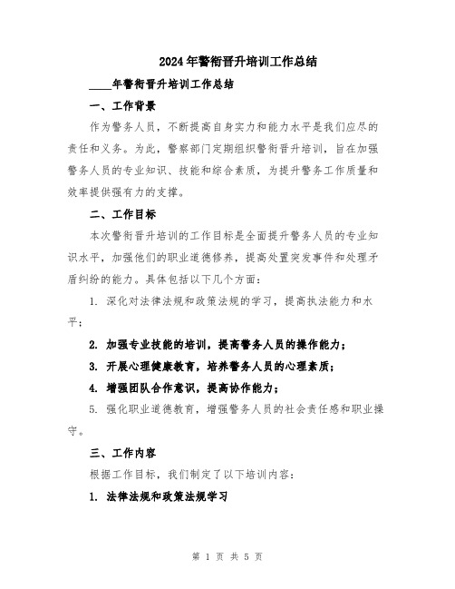 2024年警衔晋升培训工作总结