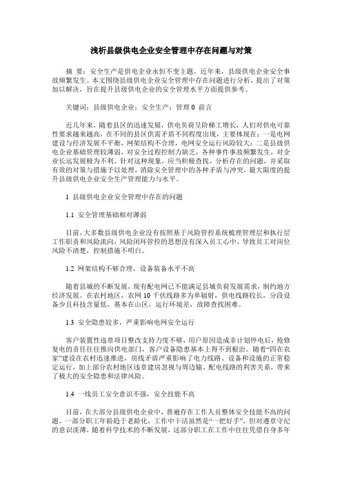 浅析县级供电企业安全管理中存在问题与对策
