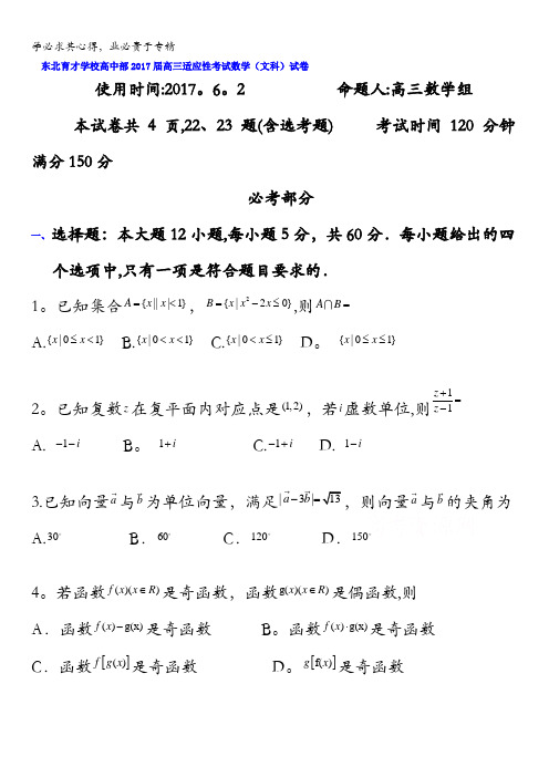 辽宁省沈阳市东北育才学校2017届高三第九次模拟考试数学(文)试题含答案