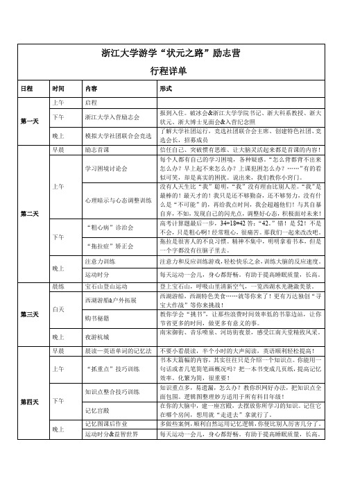 2013浙江大学游学“状元之路”励志营 行程详单