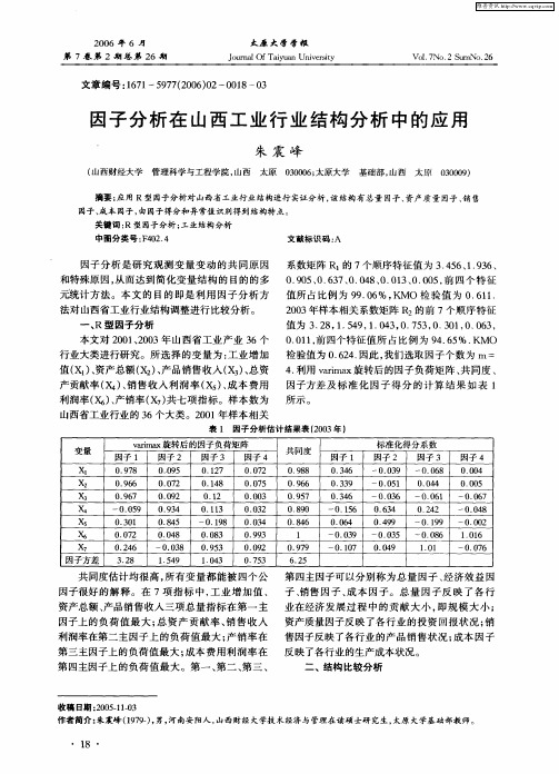 因子分析在山西工业行业结构分析中的应用