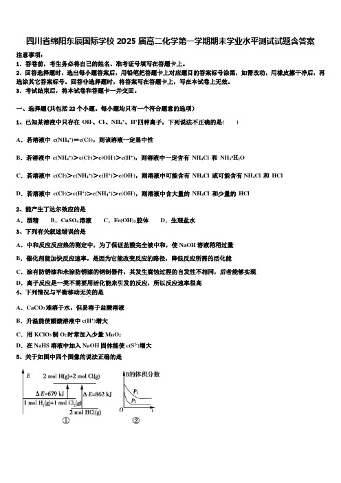 四川省绵阳东辰国际学校2025届高二化学第一学期期末学业水平测试试题含答案