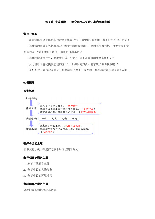 北京市海淀实验中学九年级语文学案：第8讲+小说阅读—综合运用三要素,准确理解主题(含答案)