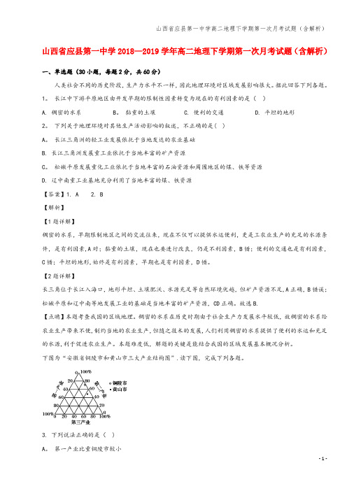山西省应县第一中学高二地理下学期第一次月考试题(含解析)