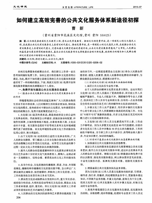 如何建立高效完善的公共文化服务体系新途径初探