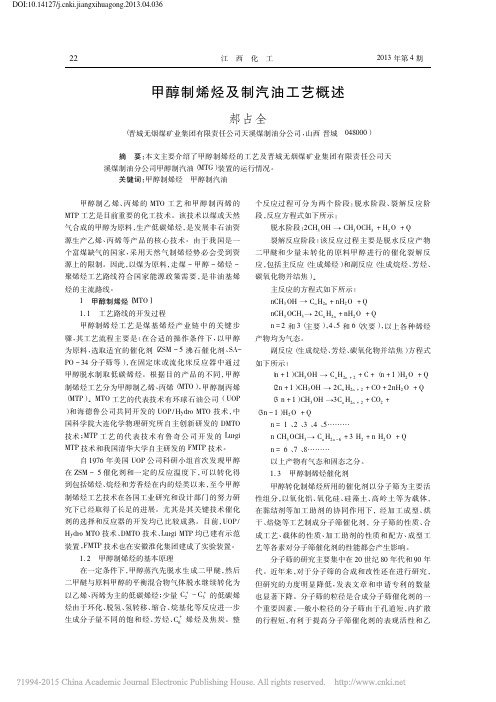 甲醇制烯烃及制汽油工艺概述_郝占全