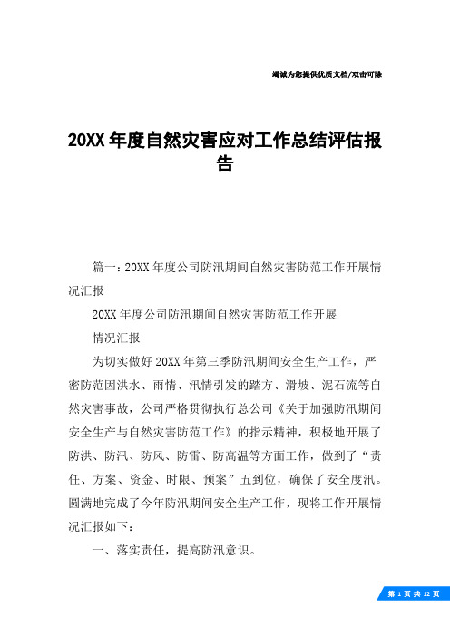 20XX年度自然灾害应对工作总结评估报告