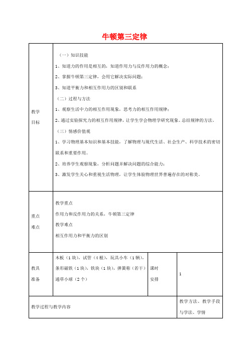 高中物理 4.5 牛顿第三定律教案1 新人教版必修1-新人教版高一必修1物理教案