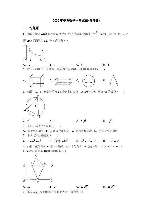 2020年中考数学一模试题(含答案)