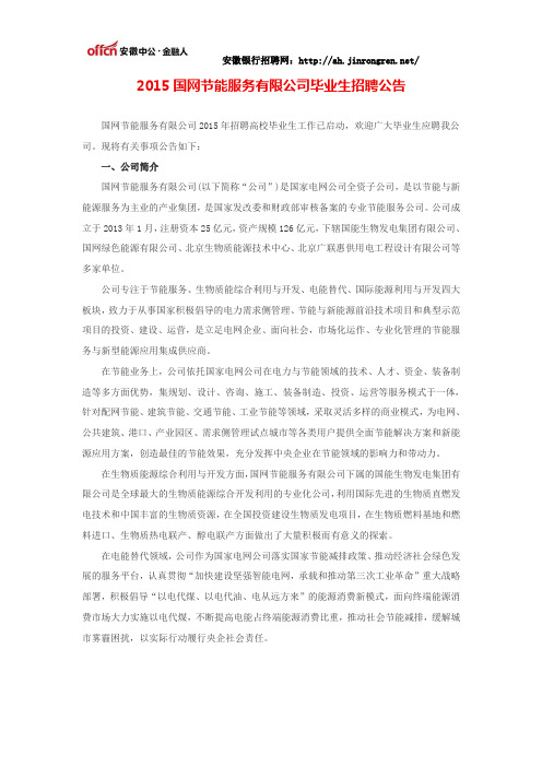2015国网节能服务有限公司毕业生招聘公告
