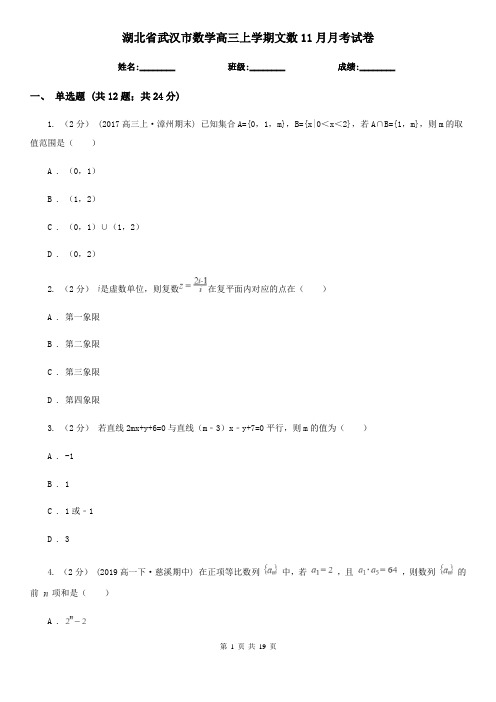 湖北省武汉市数学高三上学期文数11月月考试卷