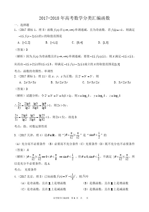 2017-2018年高考数学汇编专题函数与导数的应用及答案详解