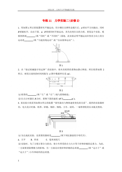 浙江省2018版高考物理一轮复习专练11力学实验二必修2