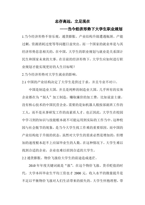 )当今经济形势下大学生职业规划(论文