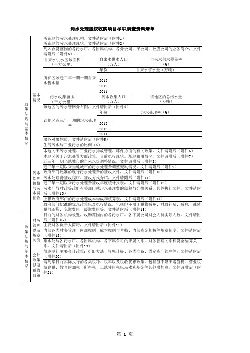 污水处理股权收购项目尽职调查资料清单