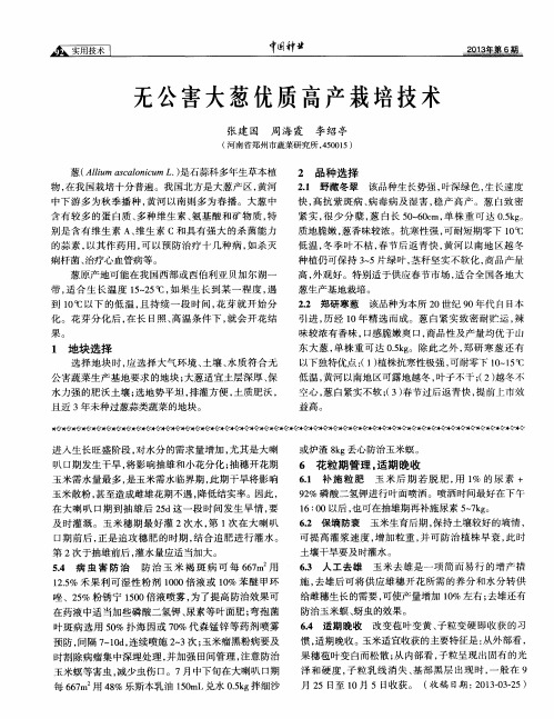 无公害大葱优质高产栽培技术