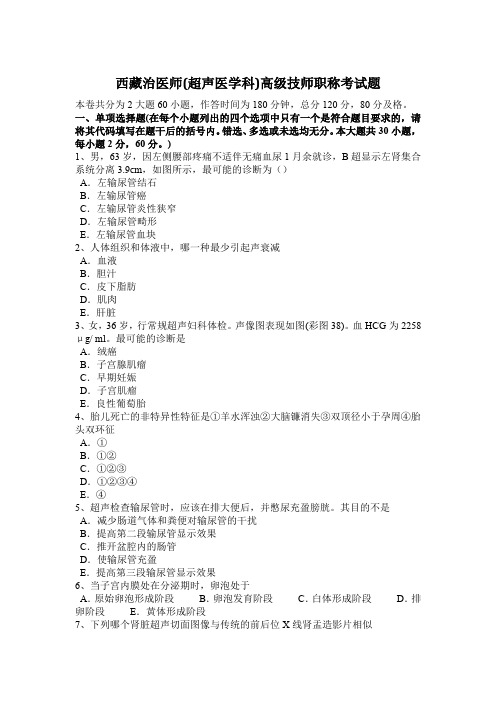 西藏治医师(超声医学科)高级技师职称考试题