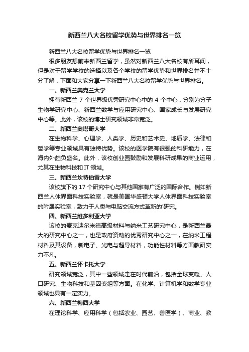 新西兰八大名校留学优势与世界排名一览