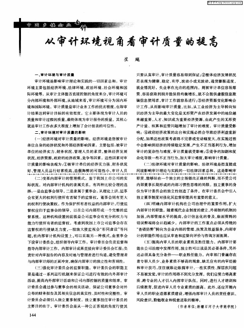 从审计环境视角看审计质量的提高