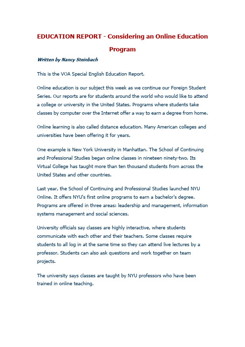 EDUCATION REPORT - Considering an Online Education Program