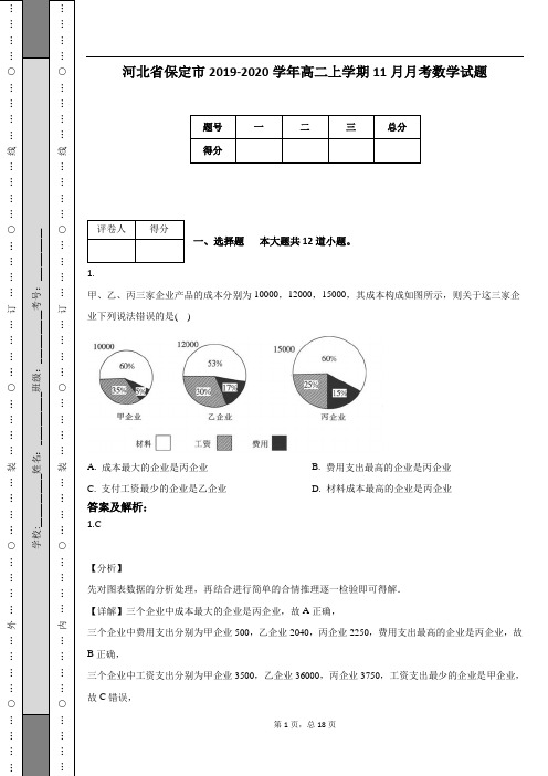 河北省保定市2019-2020学年高二上学期11月月考数学试题