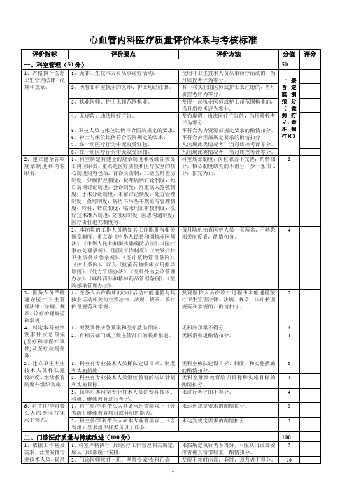 2.1心血管内科医疗质量评价体系与考核标准(对)