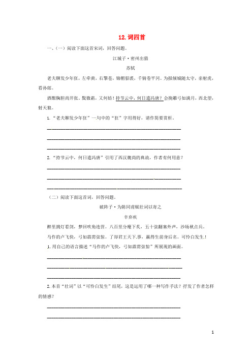 2019年九年级语文下册第三单元词四首练习新人教版