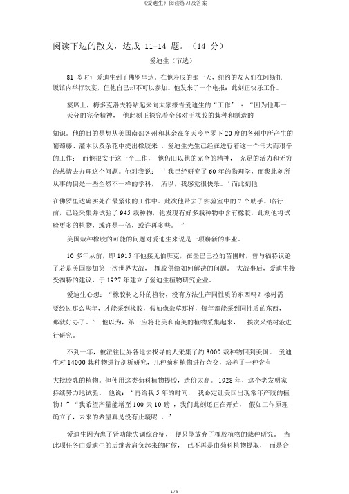 《爱迪生》阅读练习及答案
