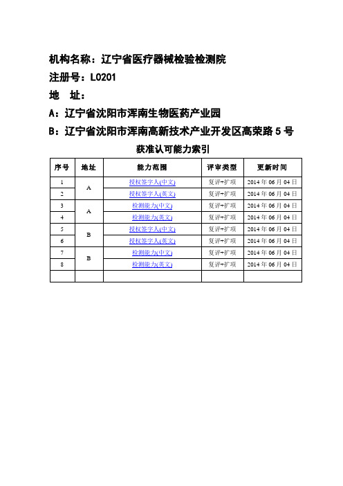 机构名称辽宁医疗器械检验检测院