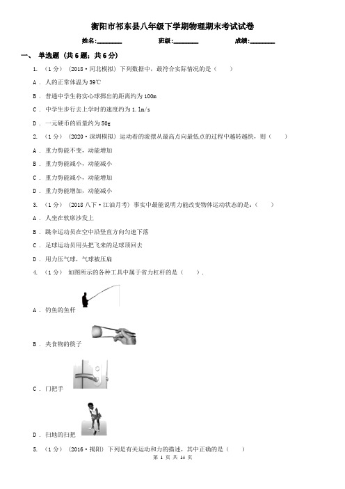 衡阳市祁东县八年级下学期物理期末考试试卷