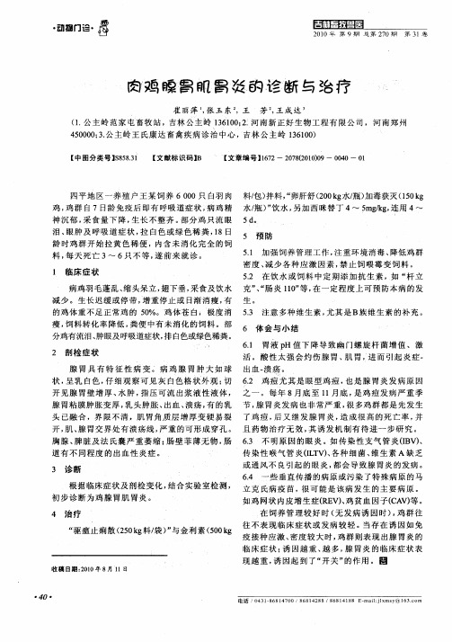 肉鸡腺胃肌胃炎的诊断与治疗