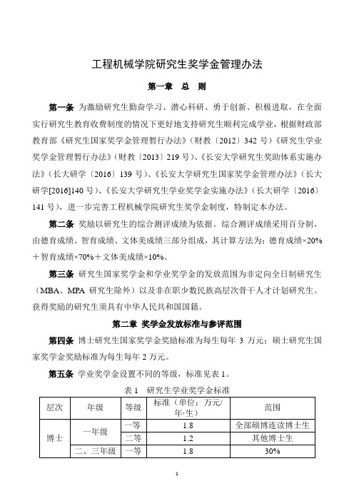 长安大学工程机械学院研究生奖学金实施办法