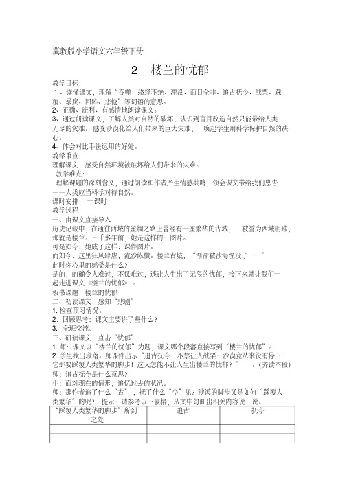 冀教版六年级语文下册《一单元2.楼兰的忧郁》教学设计_2