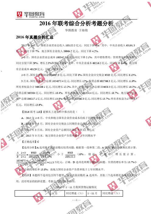 2016年联考综合分析考题分析