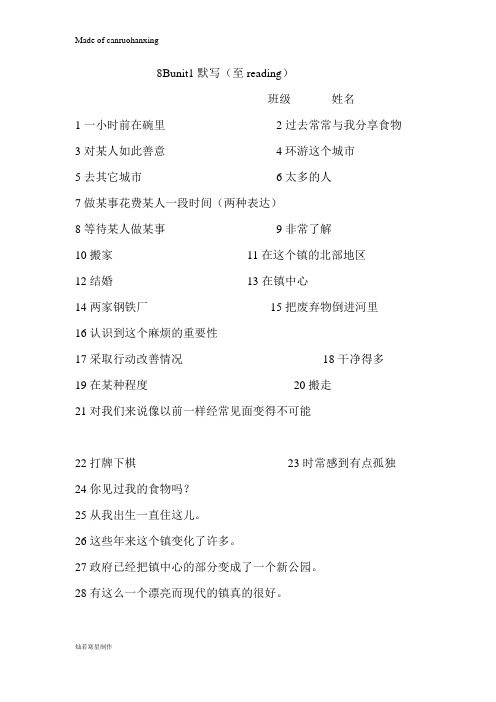 牛津译林版英语八下unit1默写