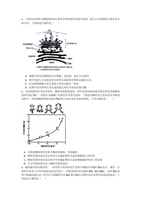 2015安庆重点中学联考生物试题(Word)