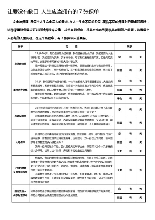 让爱没有缺口 人生应当拥有的7张保单